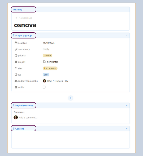 základní části databázové stránky